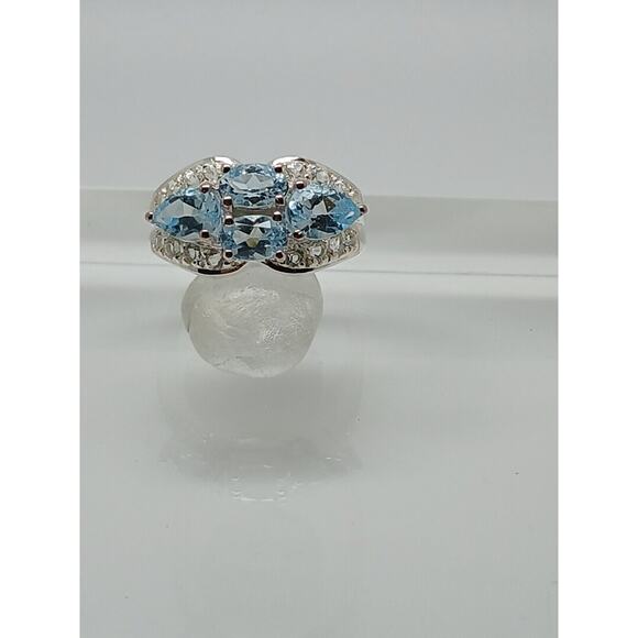 NOS Vintage Estate Blue Topaz Simulated Diamond Sterling Silver Ring Size 7.5 - Picture 7 of 12